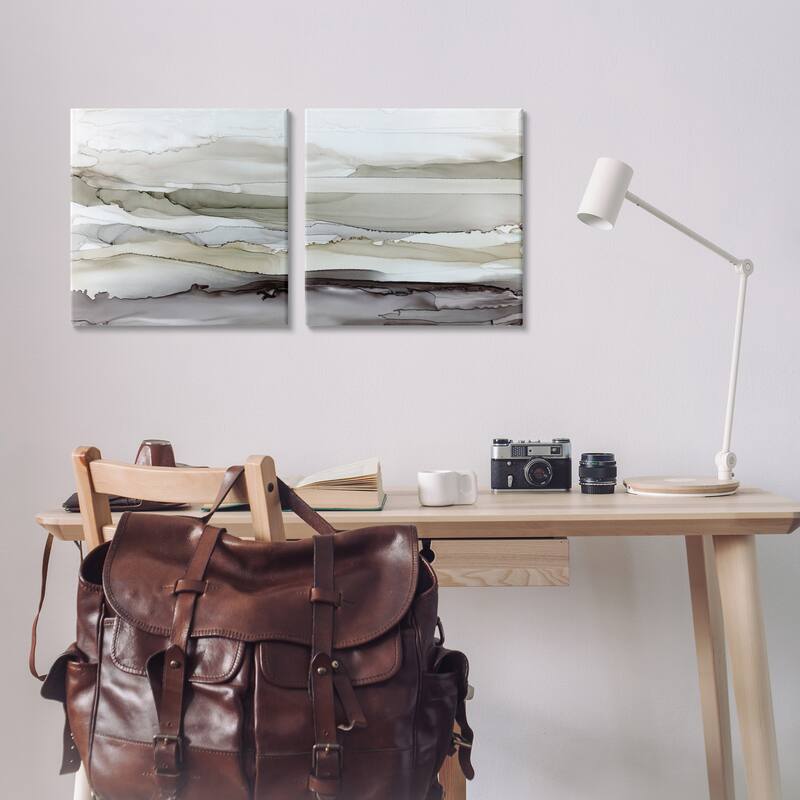 Stupell Abstract Watercolor Wave Interpretation Grey Brown Fluid Movement 2pc Multi Piece Canvas Wall Art Set