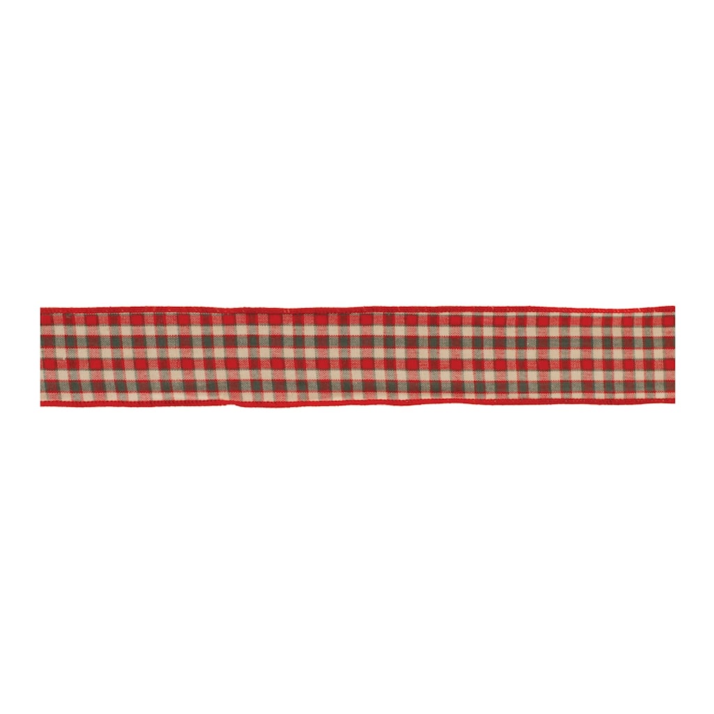 2.5-Inch Wired Plaid Ribbon Set of 2 Holiday Cotton Ribbon for Wrapping Wreaths or Garland - 180”L x 2.5”W x 0.25”H