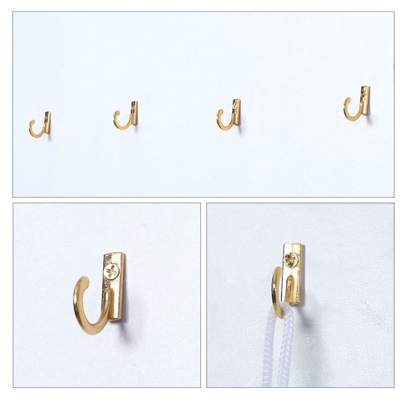 5pcs Robe Hooks Zinc Alloy Hook Key Bathroom DIY Hanger w Screws - Gold Tone - 1.06" x 0.24" x 0.79"(L*W*H)