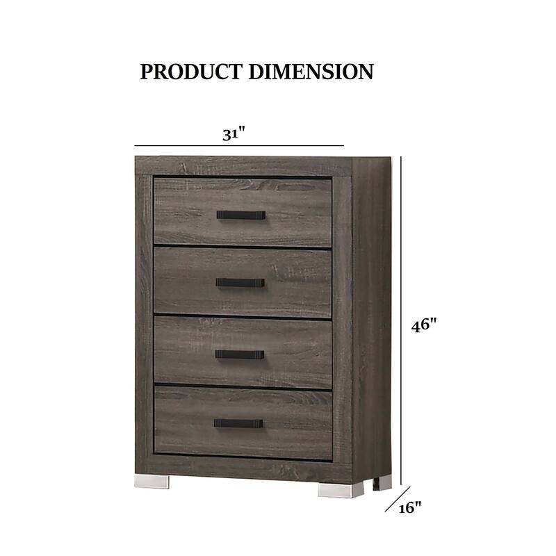 Modern Transitional Gray Wooden Chest with Bar Handle, Bedroom Fit
