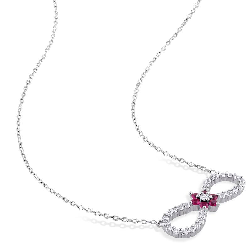 Miadora Created Ruby and Created White Sapphire Infinity Floral Necklace in Sterling Silver