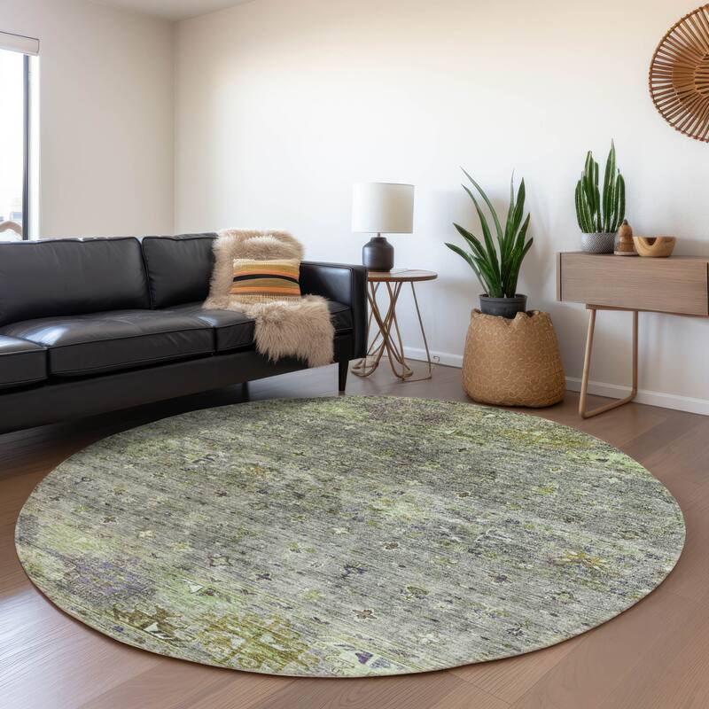 Machine Washable Indoor/ Outdoor Boho Moroccan Chantille Rug - Sage - 8' x 8'