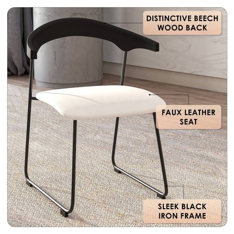 Dining Chair in Leather with Beech Back and Iron Legs Set of 2