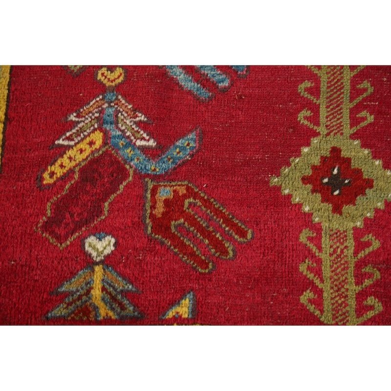 Hand Knotted Oriental 100% Wool Carpet Traditional Geometric Red Karabagh Runner Rug - 12' 0'' X 3' 7''