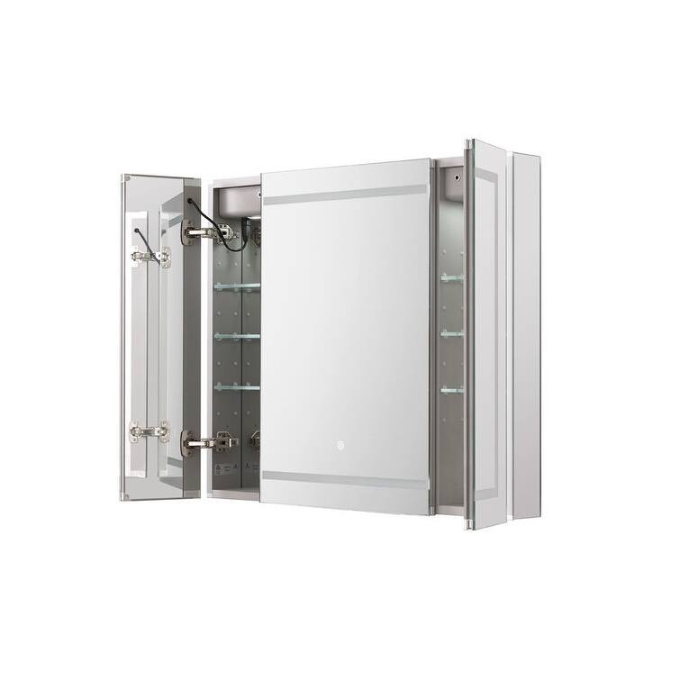 AQUADOM Royale Plus 36W Bathroom Led Lighted Medicine Cabinet Defogger, 3X LED Adjustable Magnifying Mirror, Electrical Outlets