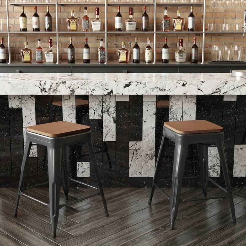 Indoor/Outdoor Backless Counter Stool with Poly Resin Seat