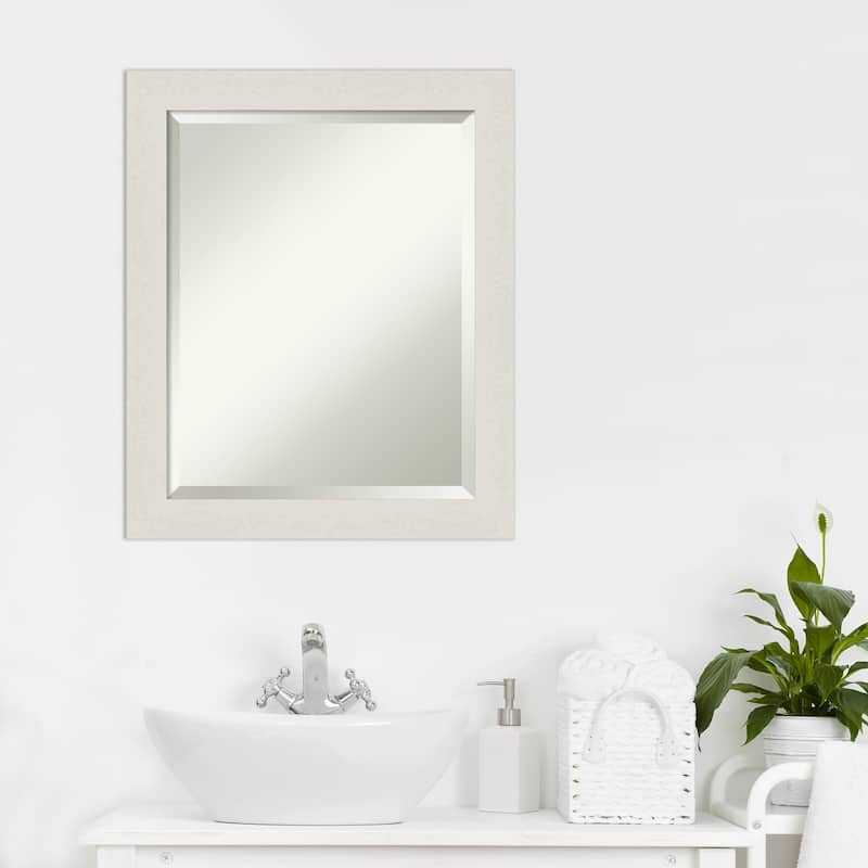 Beveled Bathroom Wall Mirror - Rustic Plank White Narrow Frame