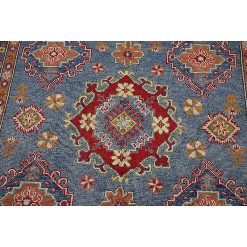 Kazak Blue Area Rug Hand-Knotted Wool Carpet - 4'11" x 6'11"