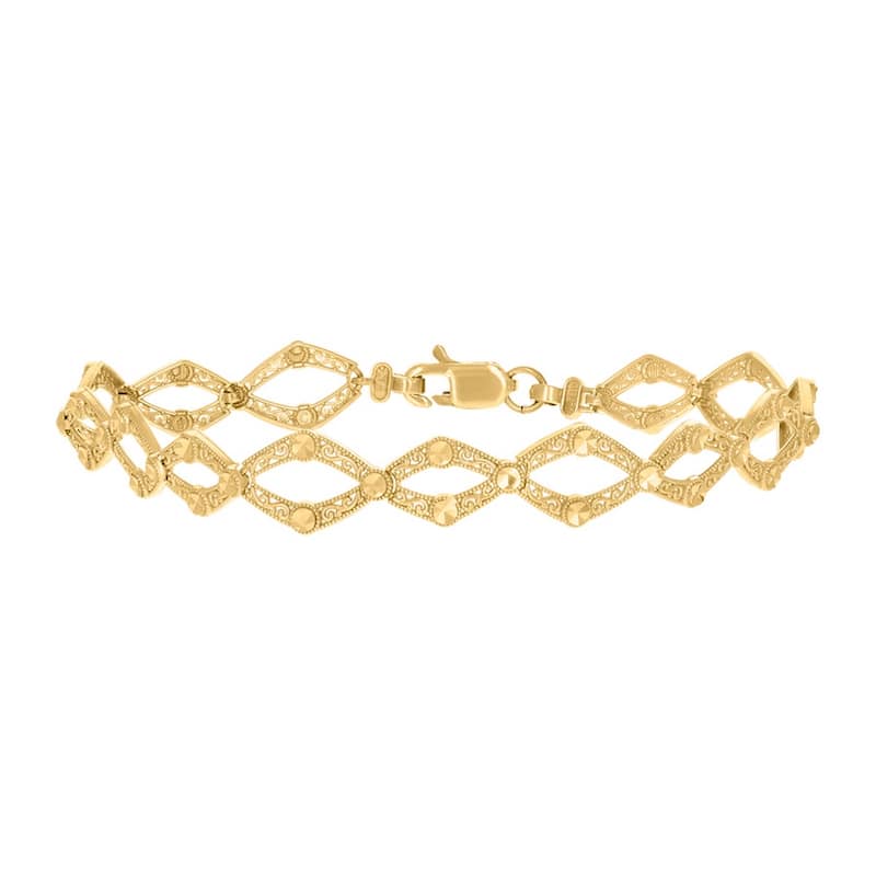 Curata 10k Yellow Gold 8" 9.5mm Zig Zag Link Fashion Bracelet for Women
