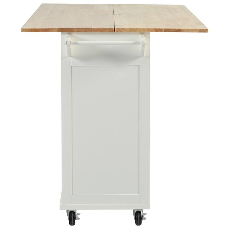 Kitchen Island with Slide-Out Shelf, Towel Rack and Drawer - White