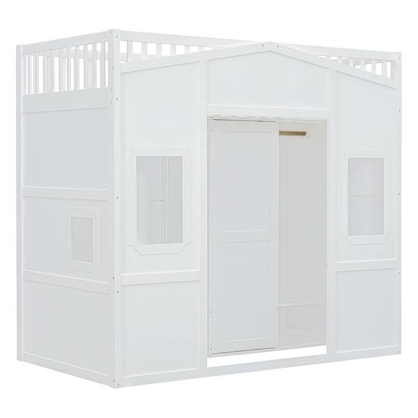 slide 2 of 19, Twin Size Wood House Loft Bed with Ladder and Wardrobe, White White - Twin