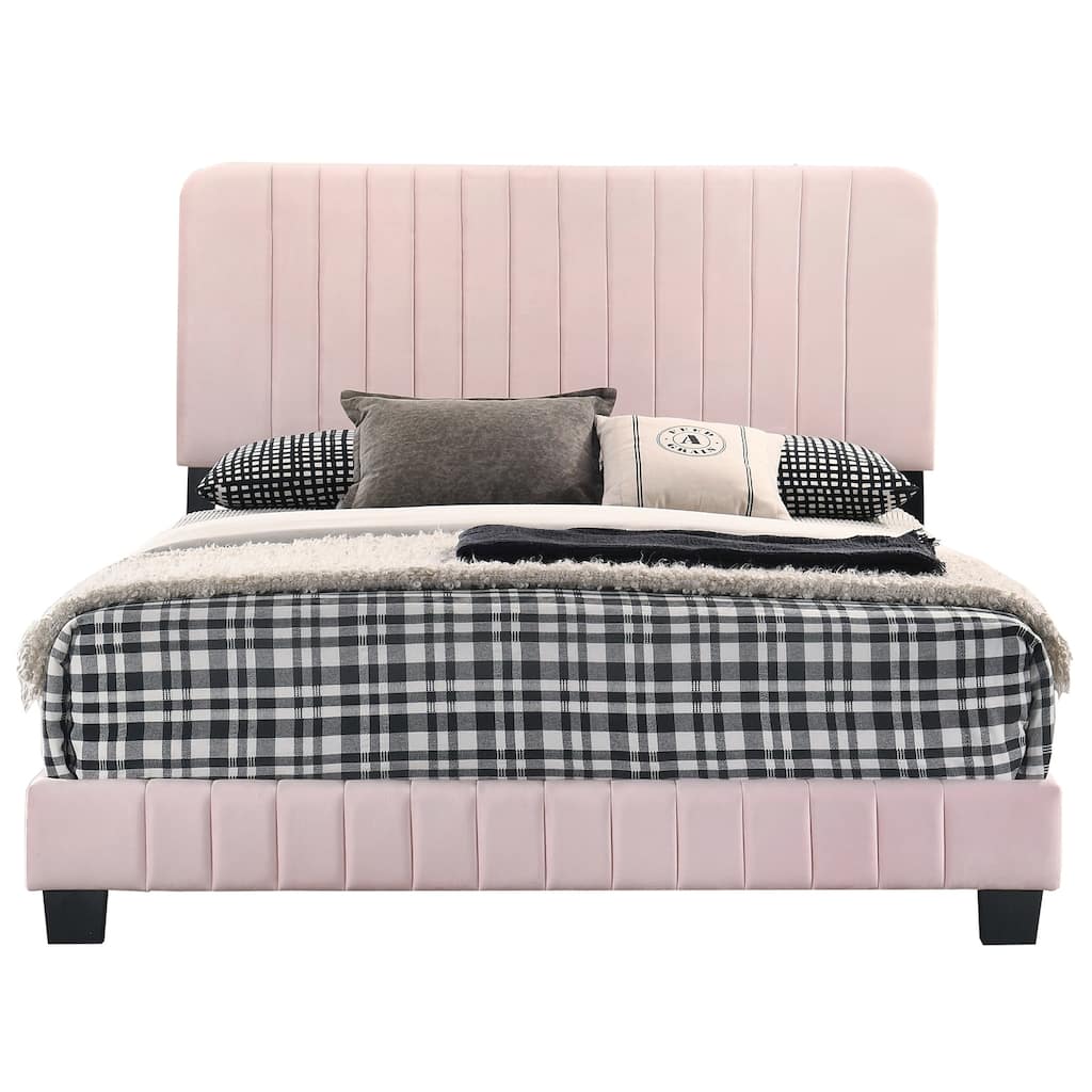 Upholstered Channel Tufted Full Panel Bed - 81" - Pink