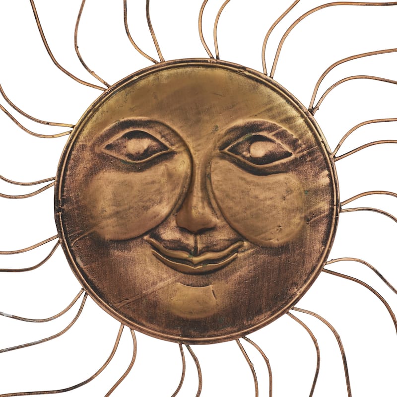 Metal Sun Indoor Outdoor Home Wall Decor with Wire Frame - Copper - Roche River Decor