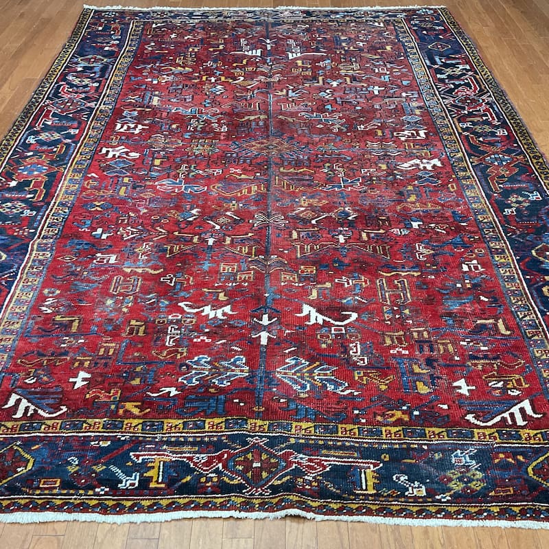 HERAT ORIENTAL Handmade 1920s Antique Heriz Wool Rug - 7'11" x 11'6"