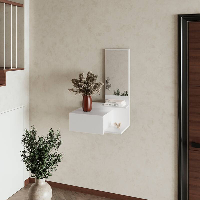 Elgin Floating Vanity with Included Mirror, White - White