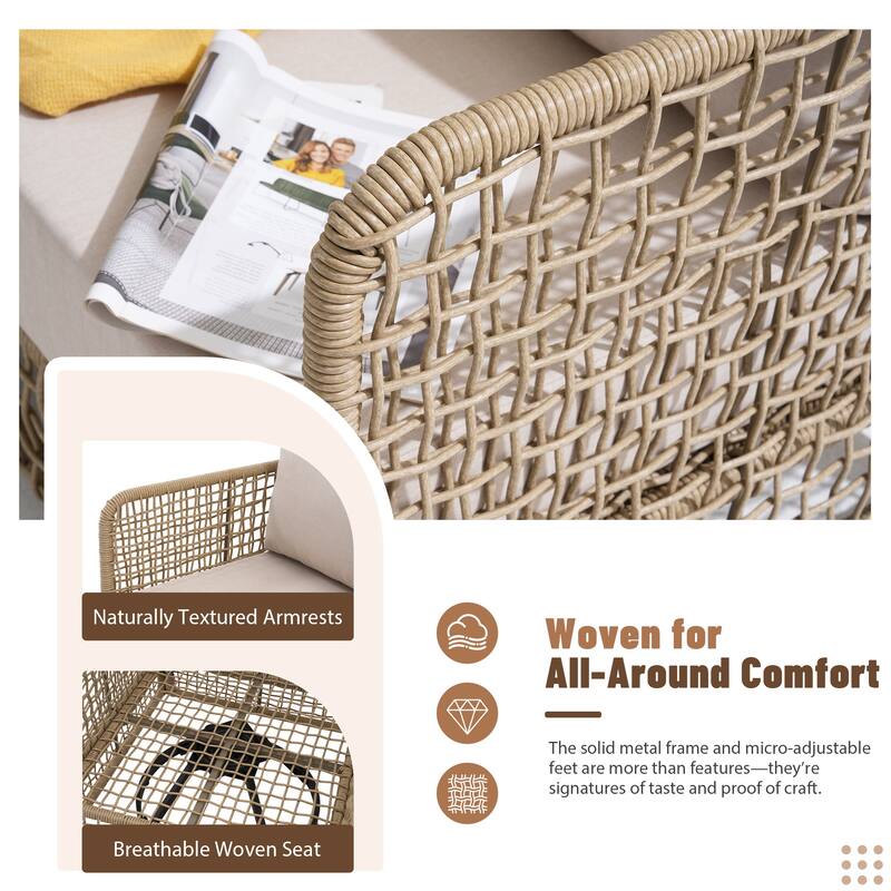 Outdoor PE Wicker 360 Swivel Patio Chairs with Thick Cushions, Weather Resistant Metal Frame for Patio, Balcony, Poolside