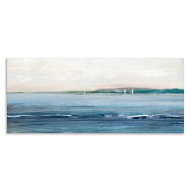 Stupell Morning Sky Abstract Nautical Ocean Landscape Distant Boats Canvas Wall Art - Blue - 48 x 20