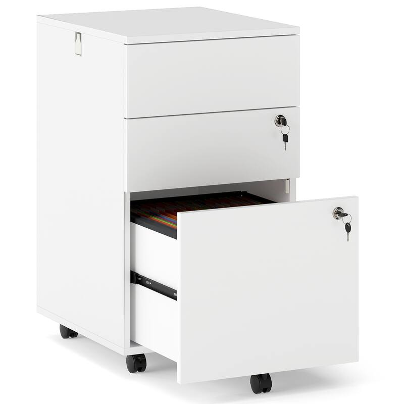 Gymax 3-Drawer File Cabinet Rolling File Organizer w/ Lock & 4 Keys