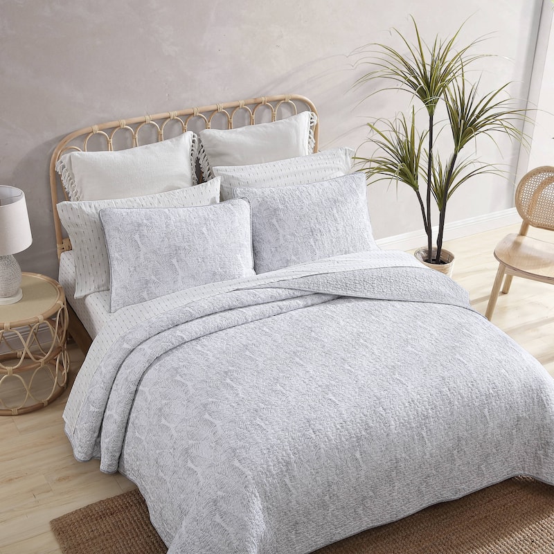 Tommy Bahama Distressed Water Leaves Cotton Reversible Quilt Set