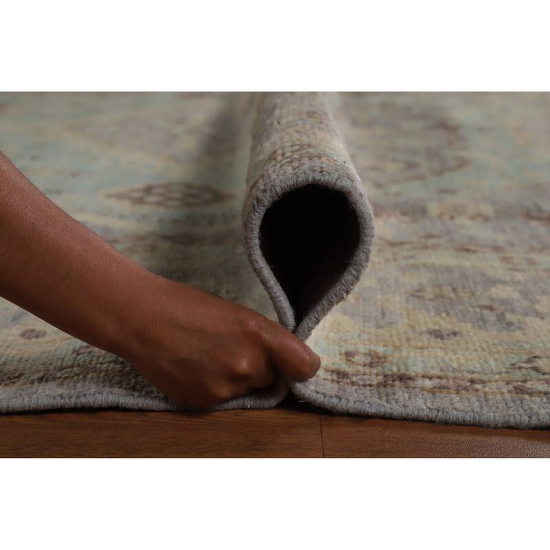 Hand Knotted Oriental 100% Wool Carpet Transitional Floral Navy Blue & Blues Oushak Area Rug - 9' 5'' X 8' 3''