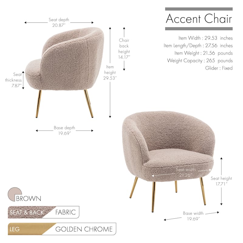 Porthos Home Yui Teddy Fabric Barrel Accent Chair with Golden Chrome Legs
