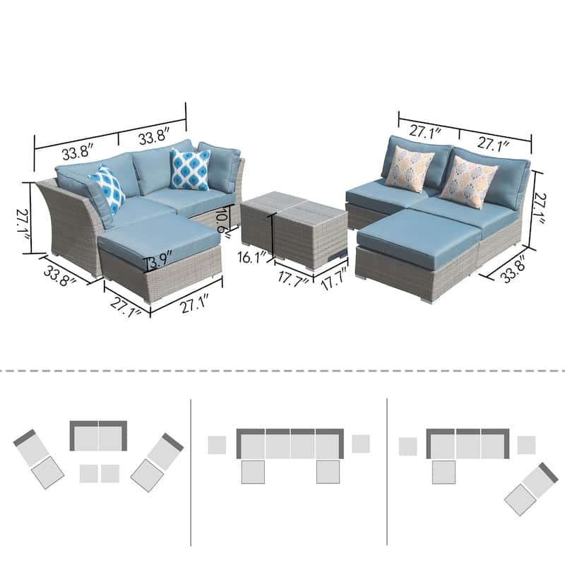Corvus 8-piece Aluminum Wicker Patio Sectional Conversation Set