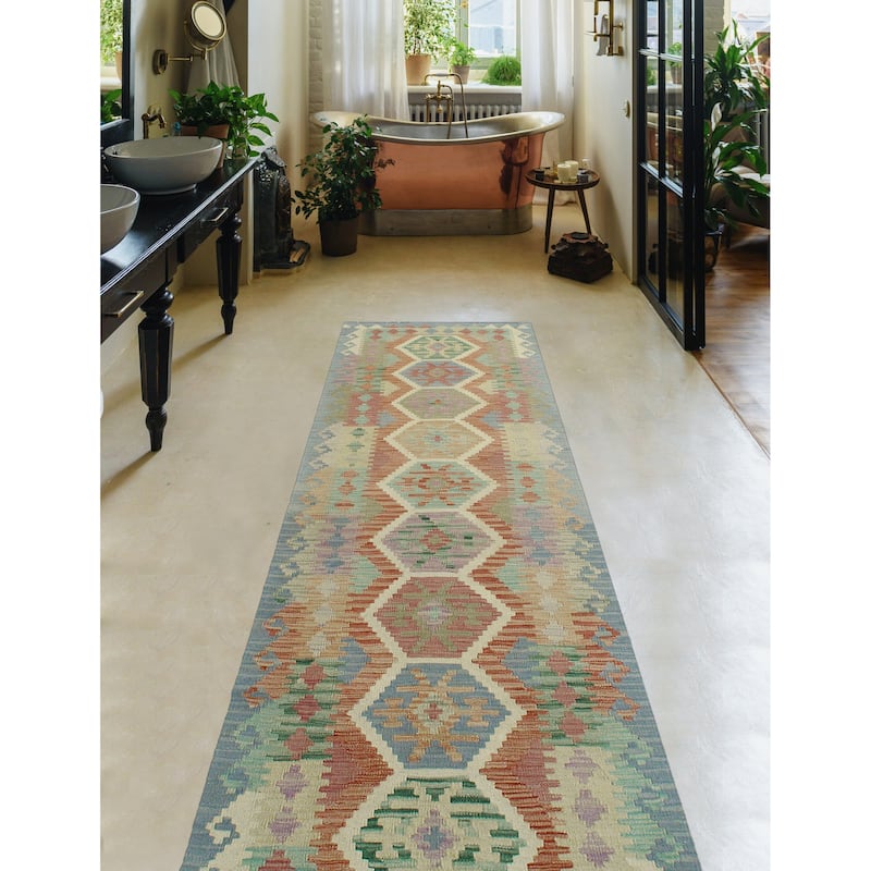 Sun Faded Flatweave Makbule Rust/Grey Runner - 2'8" x 9'11"