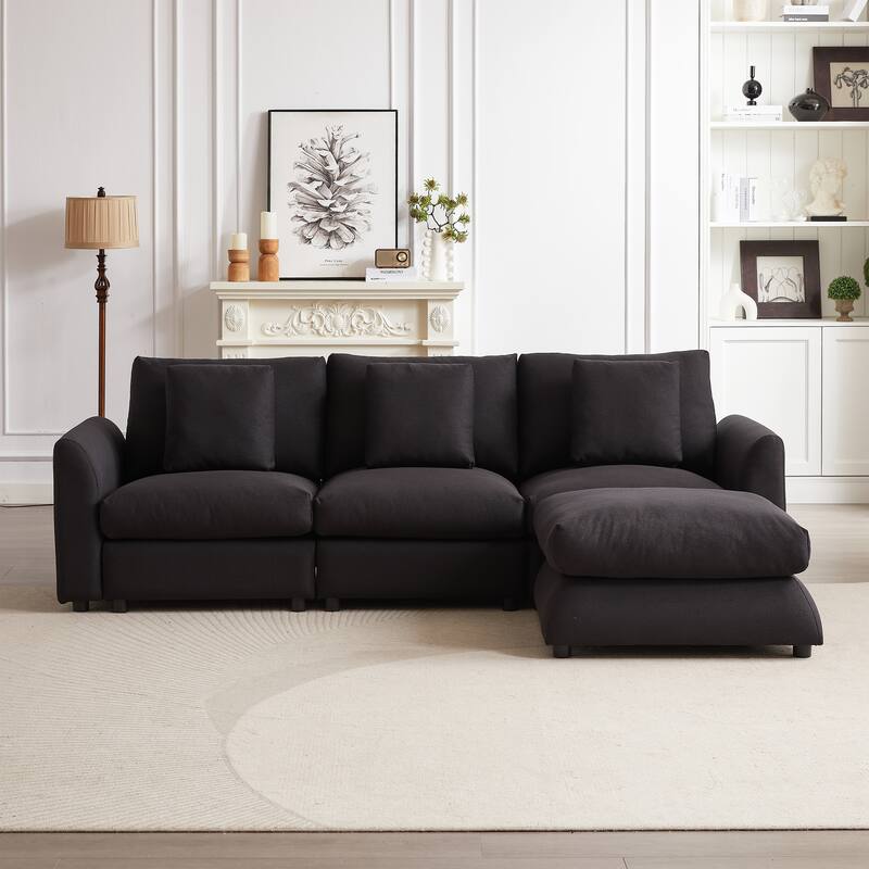 Modern Modular L-Shaped Sectional Sofa with Ottoman, 3 Cushions and 3 Pillows for Living Room
