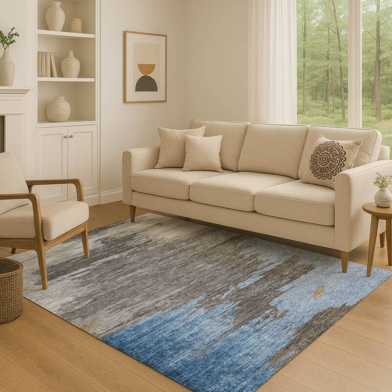 Premium Washable Super Soft Abstract Glam Mayfield Rug - Denim - 8' x 10'