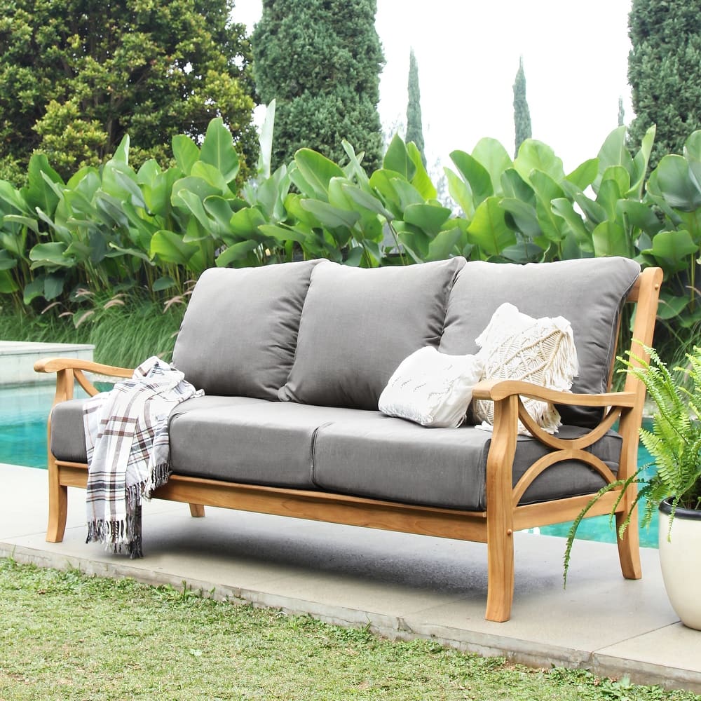 Cambridge Casual Lowell Outdoor Teak 3-Seater Sofa with Cushion