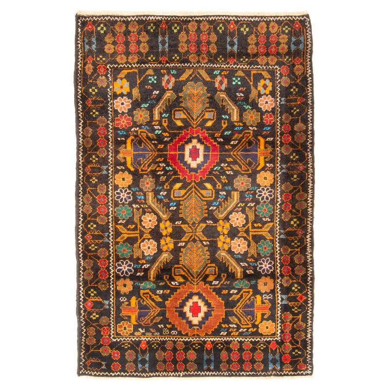 ECARPETGALLERY Hand-knotted Teimani Dark Brown Wool Rug - 3'2 x 4'11