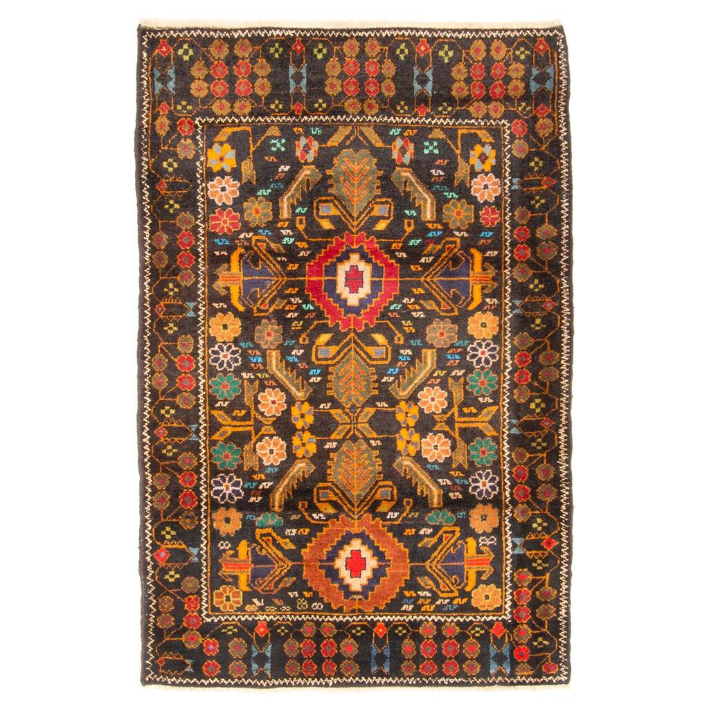 ECARPETGALLERY Hand-knotted Teimani Dark Brown Wool Rug - 3'2 x 4'11