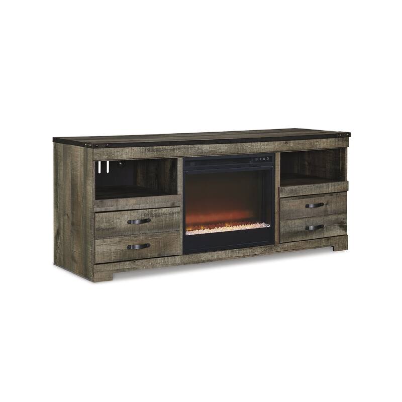Signature Design by Ashley Trinell Brown 63" TV Stand for TVs up to 72" with Electric Fireplace - 63.5"W x 19.75"D x 26.25"H