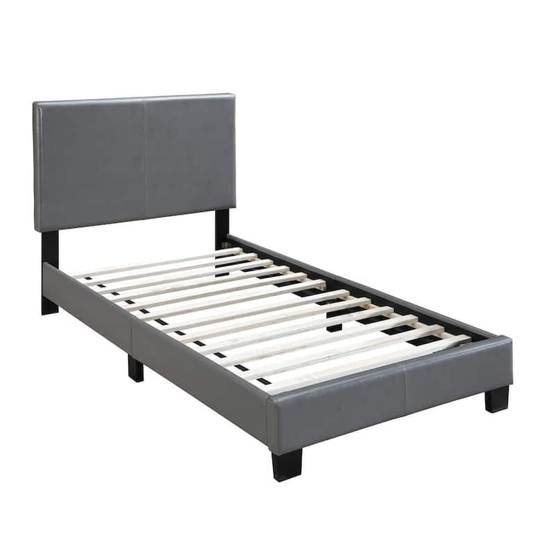 Transitional Style Leatherette Twin Bed with Padded Headboard