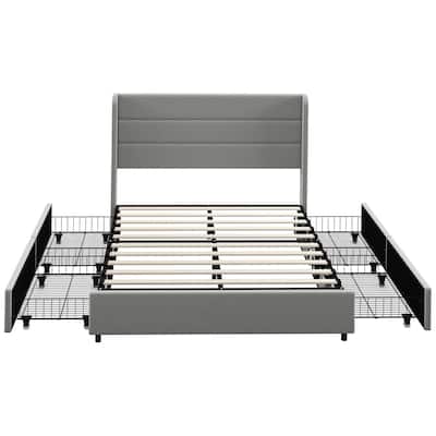 Full Size Storage Bed with 4 Drawer Design, 730lb Capacity, Linen Fabric Headboard