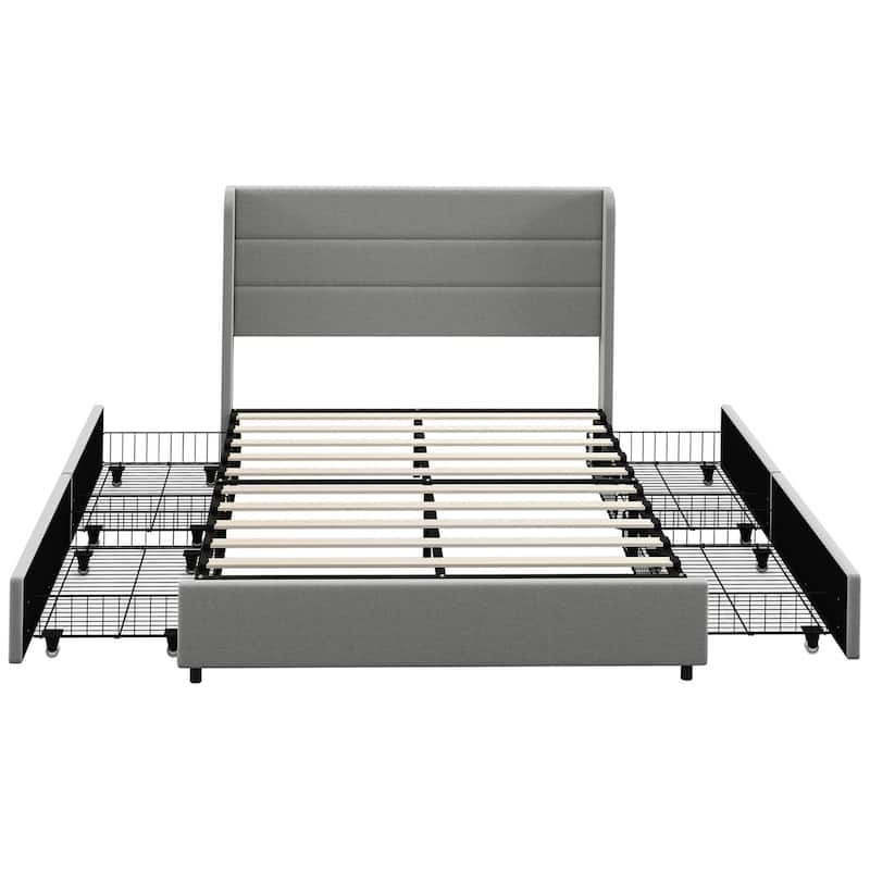 Upholstered Full Size Bed Frame with Headboard, Storage Drawers, Wood Slats, Noise-Free, Easy Assembly, Light Gray - Light Gray