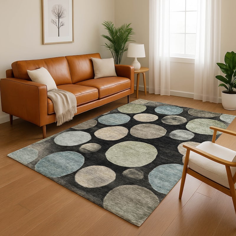 Premium Washable Super Soft Modern Bubbles Mayfield Rug - Black - 5' x 7'6"
