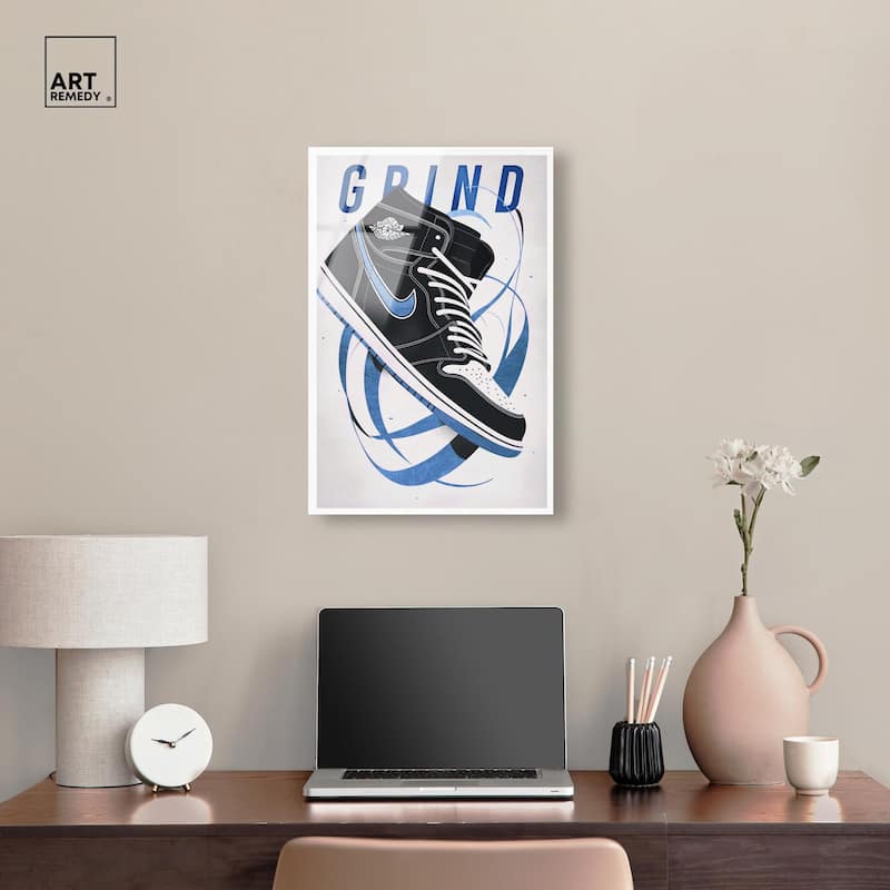 Blue Ribbon Sneaker Acrylic by Art Remedy, Ready to Hang