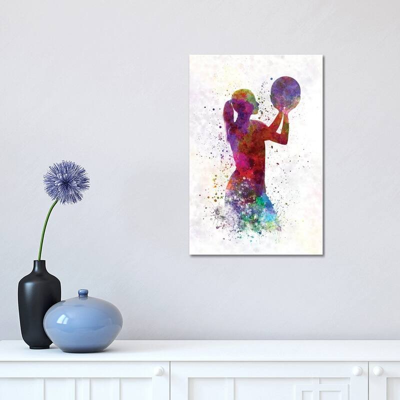 iCanvas "Young Woman Basketball Player In Watercolor III" by Paul Rommer Canvas Print - 18x12x1.5