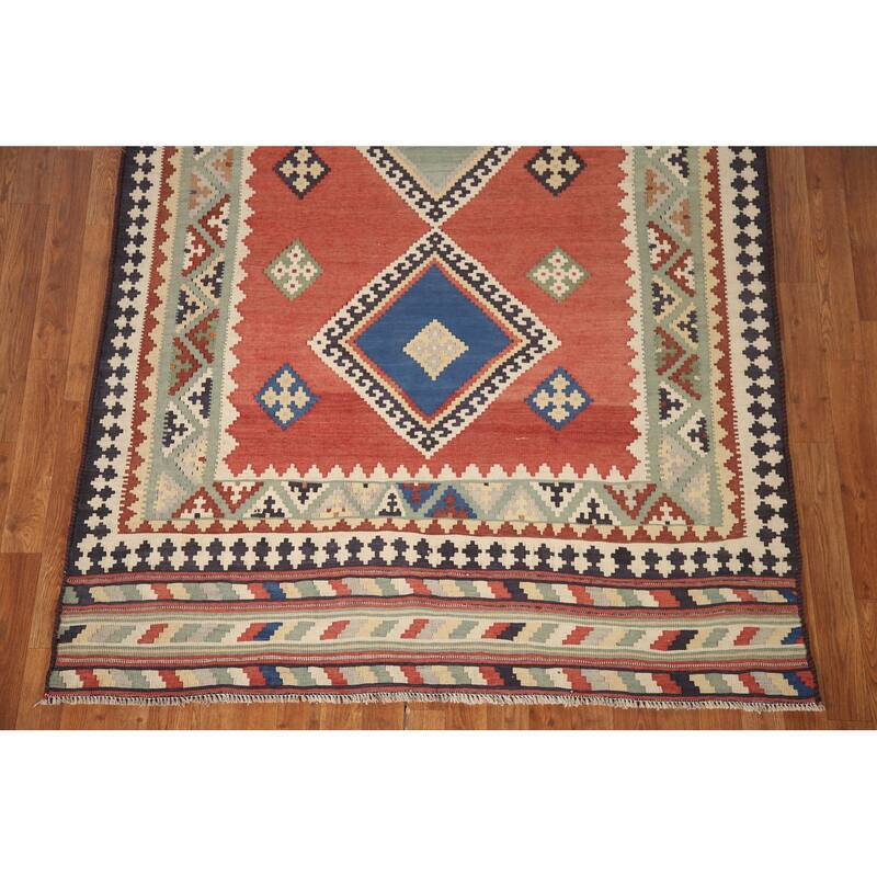 Kilim Qashqai Vegetable Dye Persian Antique Rug Flatweave Wool Carpet - 5'0"x 9'11"