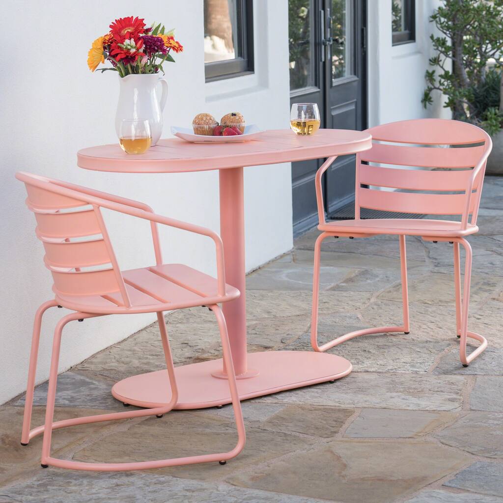 Moniva Bistro Set, Curved silhouettes and a matte finish blend modern design with fun,