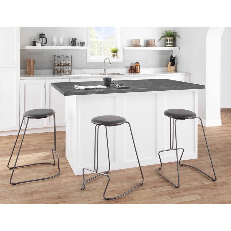 Finn Contemporary Counter Stool in Grey Steel and Light Grey Fabric - Set of 2 - 19.5"Lx18"Wx25.75"H