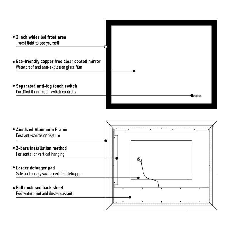 Bathroom Wall Mounted Frameless LED Mirror Super Bright Light With Anti-Fog (Horizontal/Vertical)