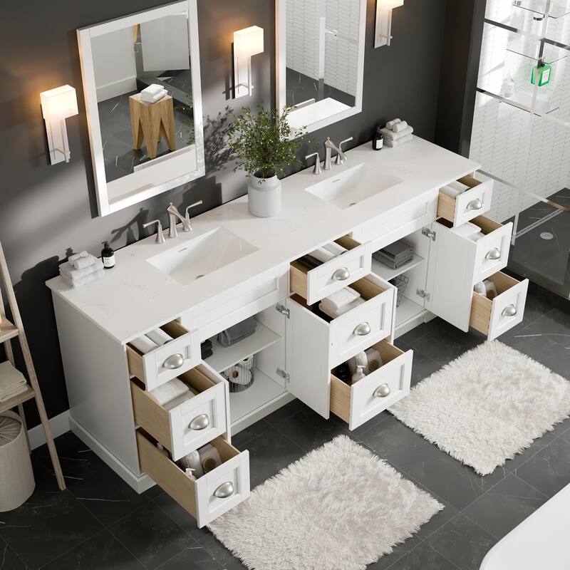 Epic 84" Double Sink Bath Vanity with Carrara Quartz Top & Undermount Sinks