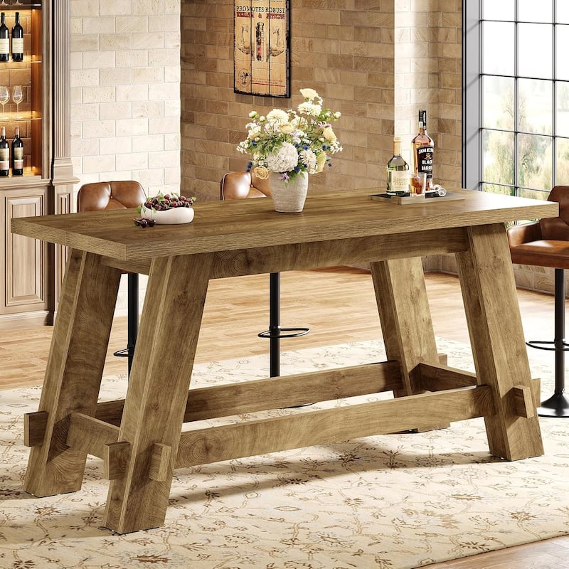 63 Inches Counter Height Bar Table with Footrest for Kitchen Entertaining Dining - Brown