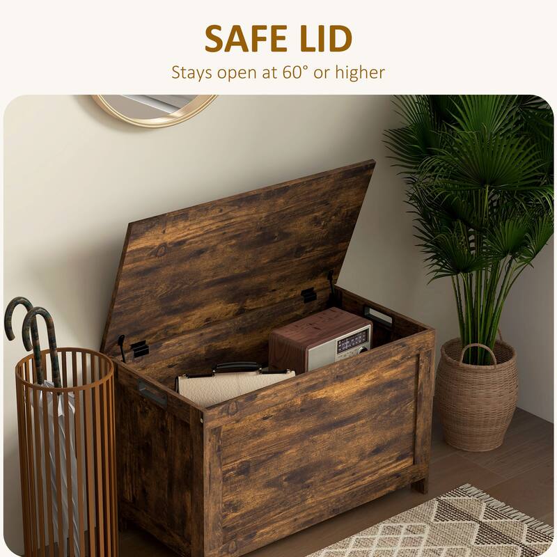 29.9" Storage Chest w/ 2 Safety Hinges, Wooden Box