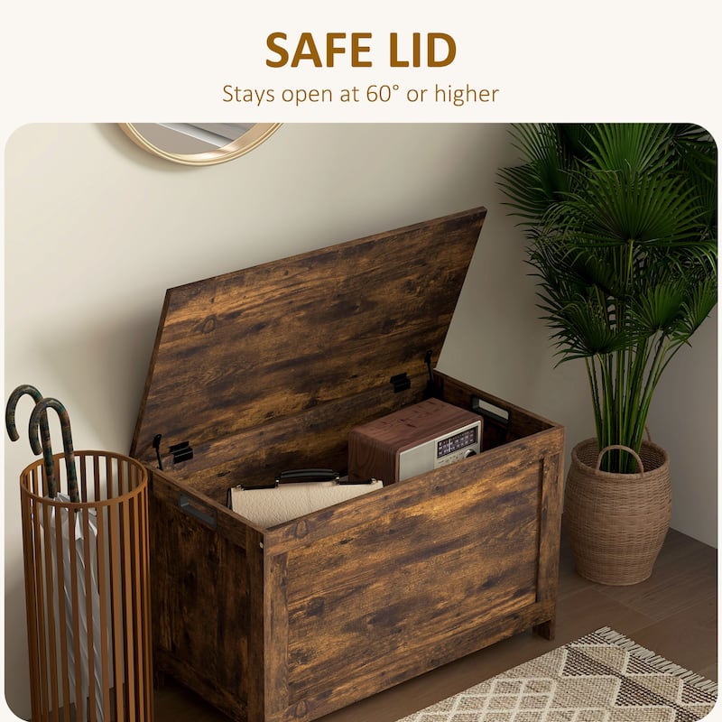 Rustic Brown Wooden Storage Chest Trunk with Lid and Large Capacity Shoe Bench - 29.9" L x 15.7" W x 18.9" H