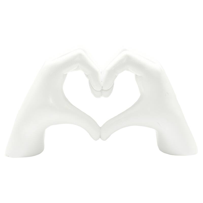 HomeRoots 4" White Resin Heart Hands Tabletop Sculpture - 5.5 in. x 3.5 in. x 1.5 in.