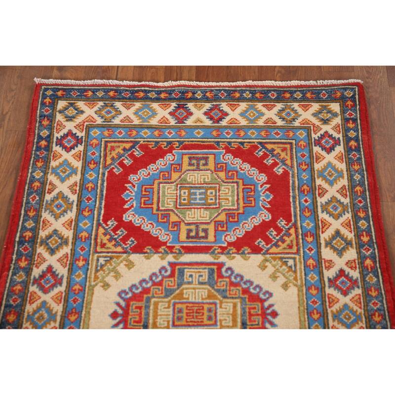 Geometric Kazak Accent Rug Handmade Oriental Wool Carpet - 2'9"x 4'2"