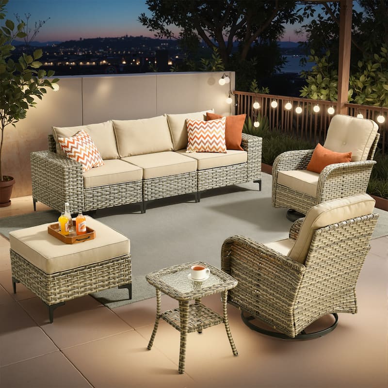 XIZZI Outdoor Patio Furniture Sectional Set with Swivel Chairs - 7-Piece - Beige
